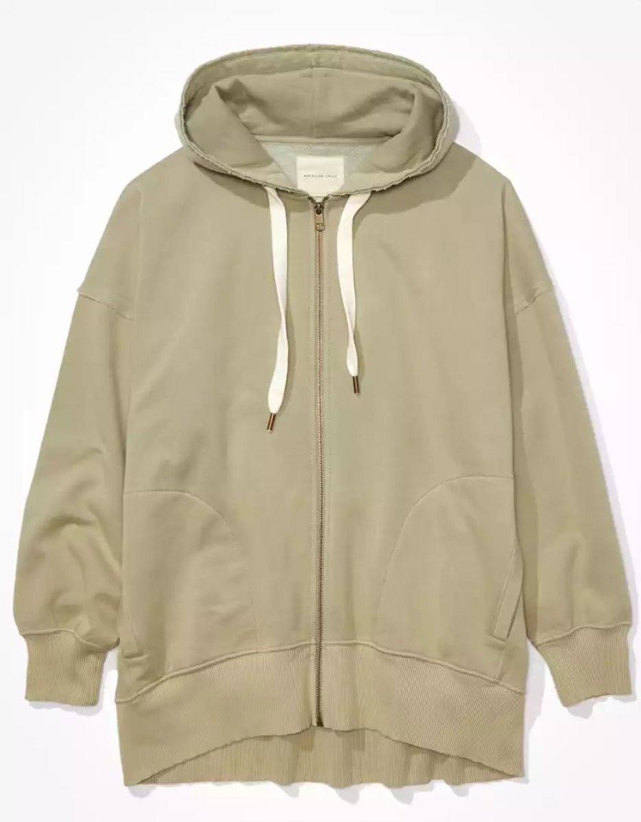 Sweat à Capuche American Eagle AE Oversized Zip-Up Vert Olive Femme | IRR-59045968